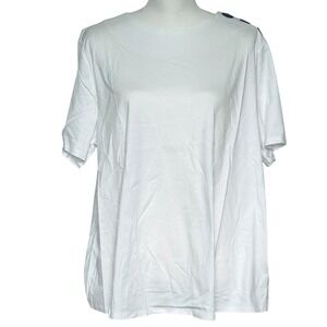 PARI PASSU Raen White Cotton T-Shirt Top Button Casual Minimalist Size‎ 4D/18